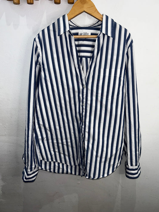 Blue stripes 90s poplin shirt- adult S