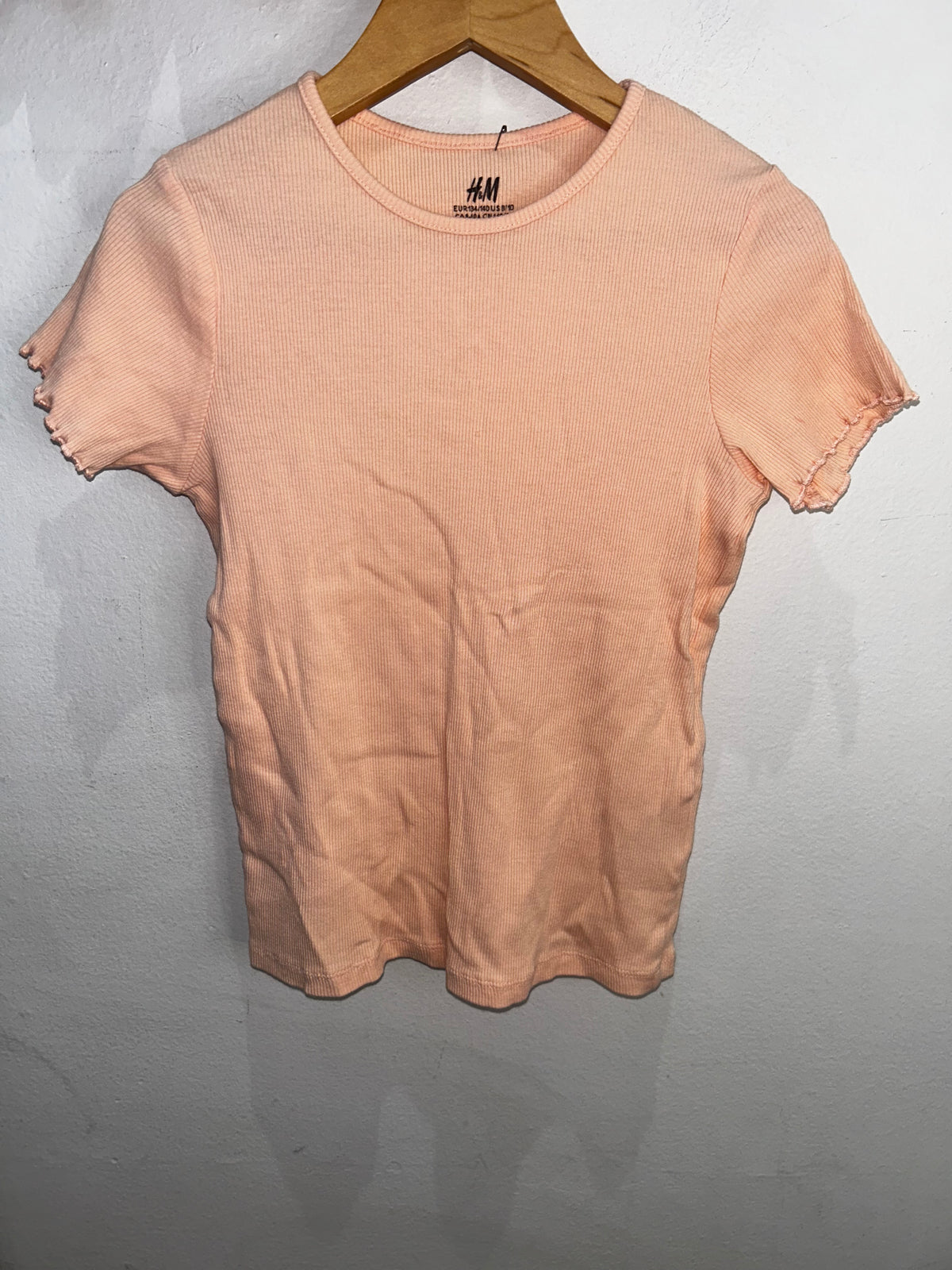Peach ribbed tee 8-10y