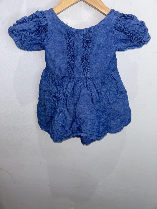 Chambray frilly dress 6-12m