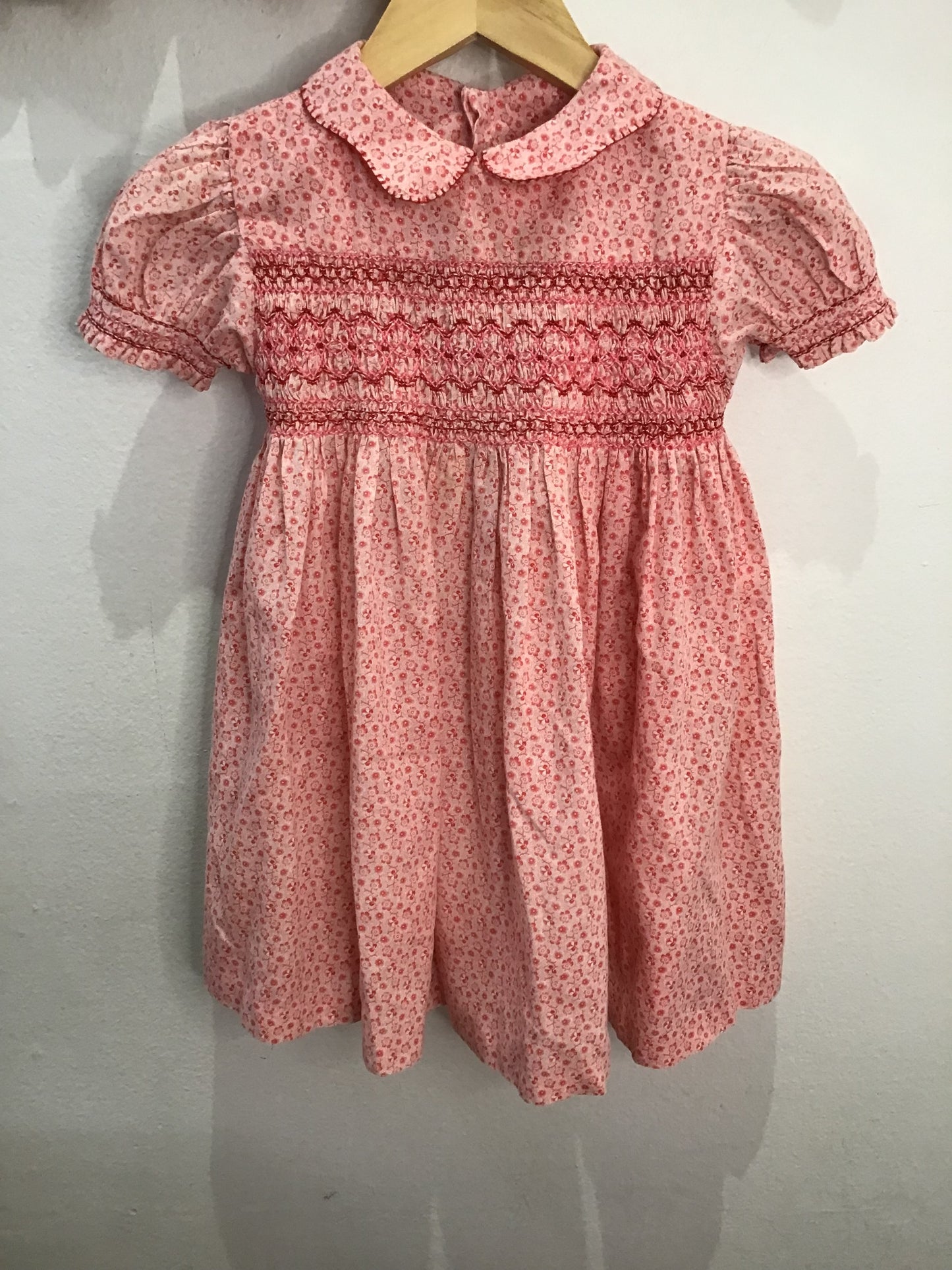 Vintage floral smocked red dress 3y