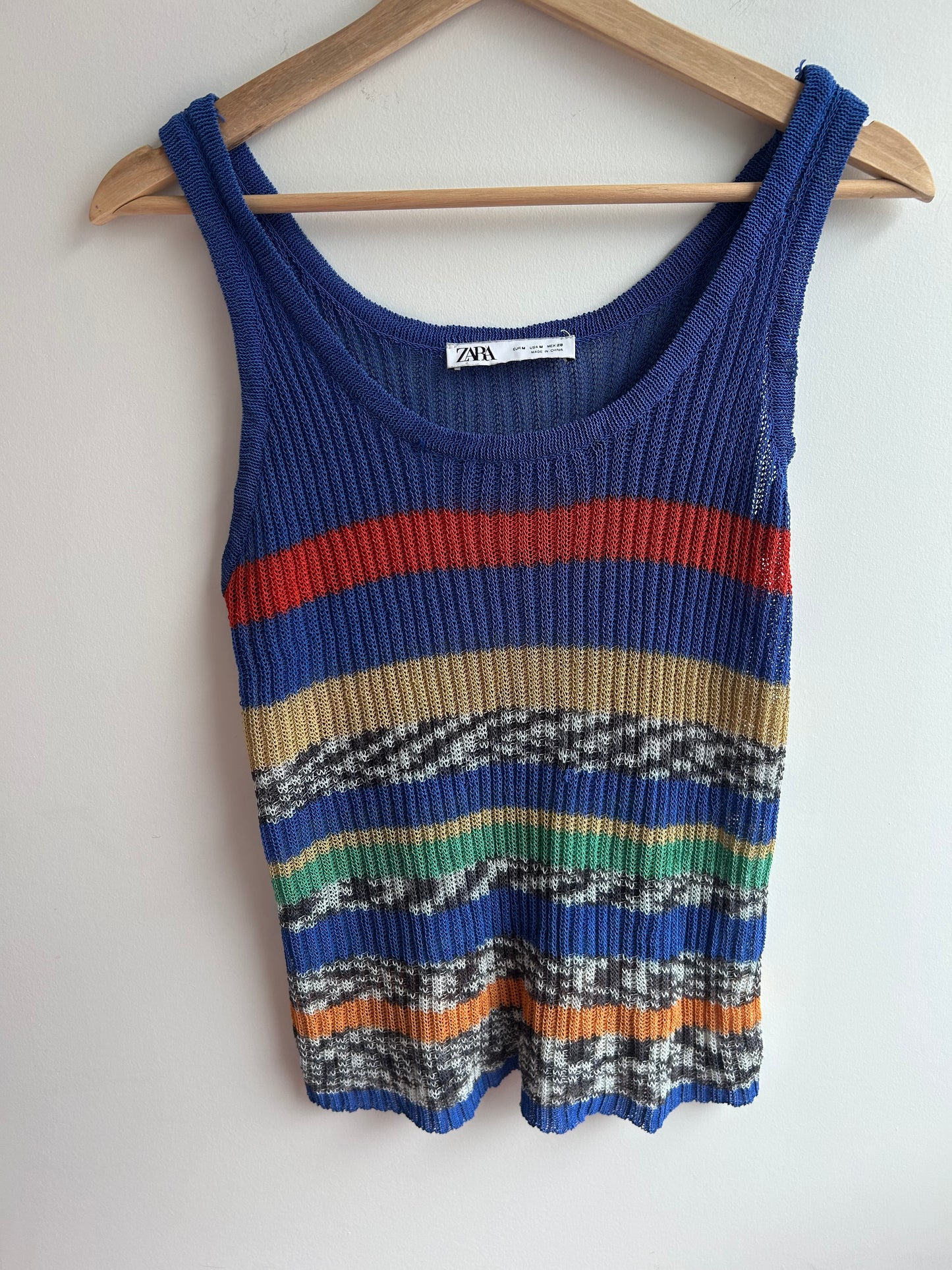 Blue sheer knit tanktop M