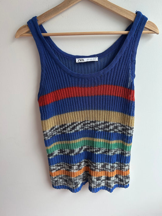 Blue sheer knit tanktop M