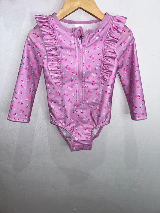 Light purple floral frills swimsuit 2y