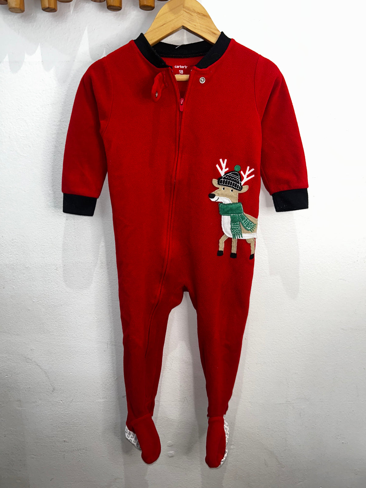 Red reindeer fleece sleeper  18m