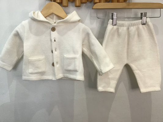 Set white brushed fleece 0-3m