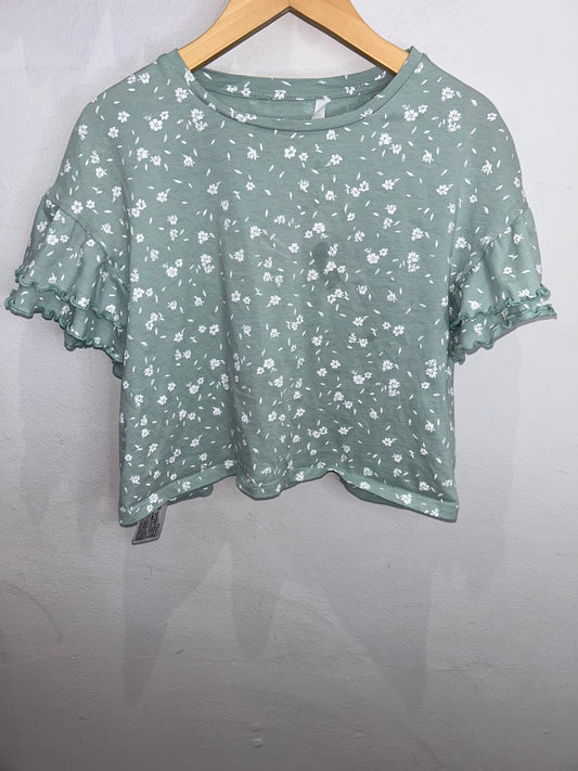 Mint floral ruffle sleeve tee 11-12y