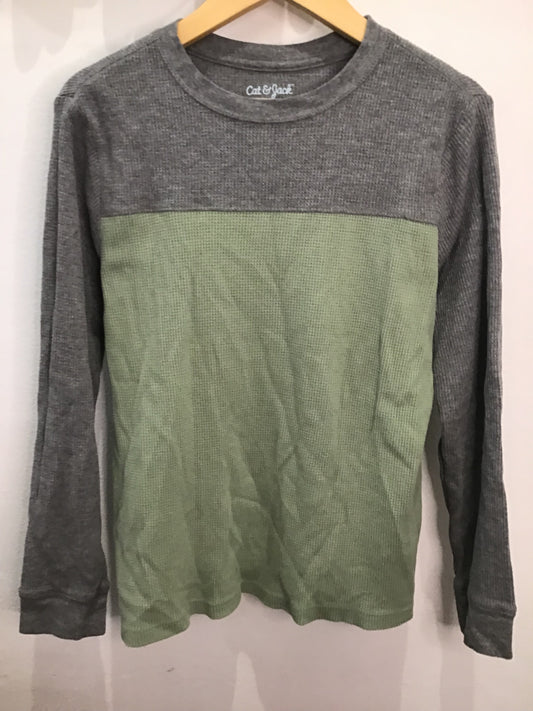 Tee green and grey waffle 8-10y