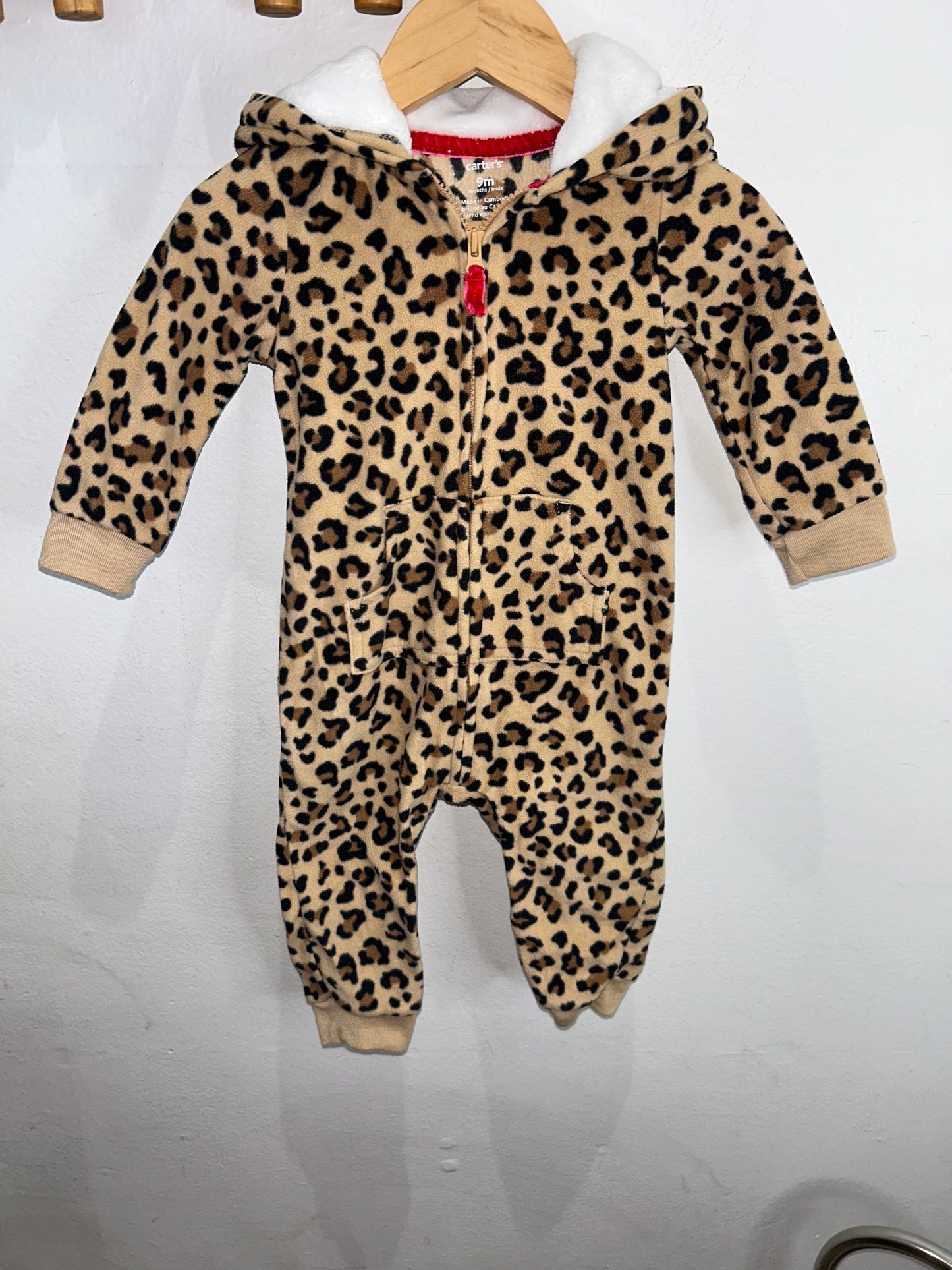 Cheetah fleece romper 6-12m