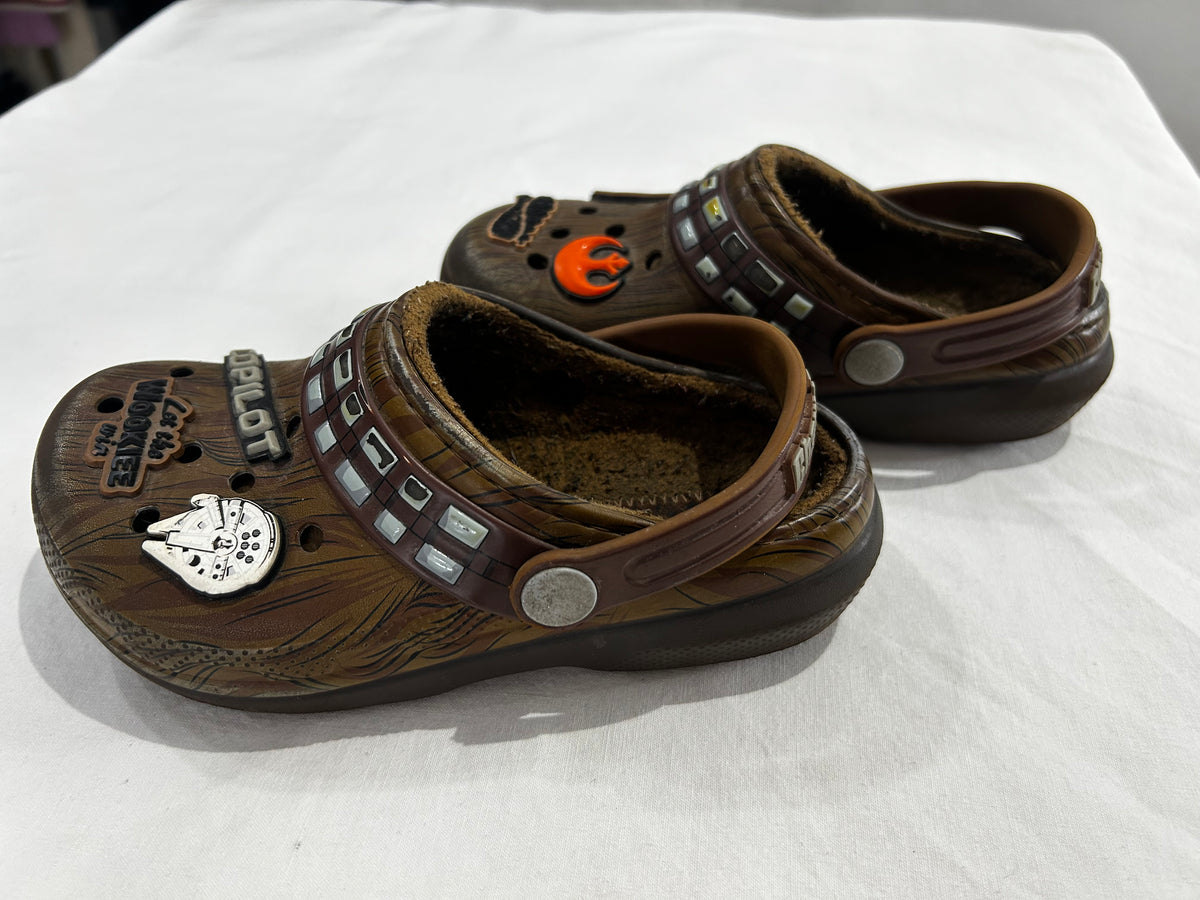 C12 brown lined Wookie Crocs