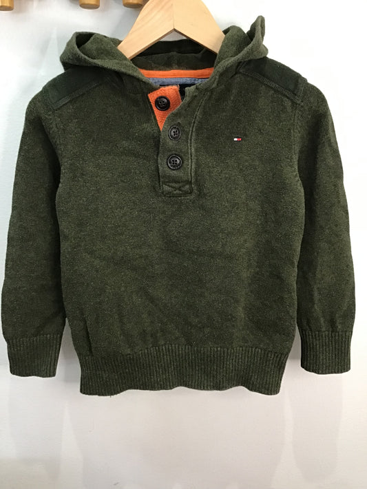 Sweater green knit hooded 4-5y