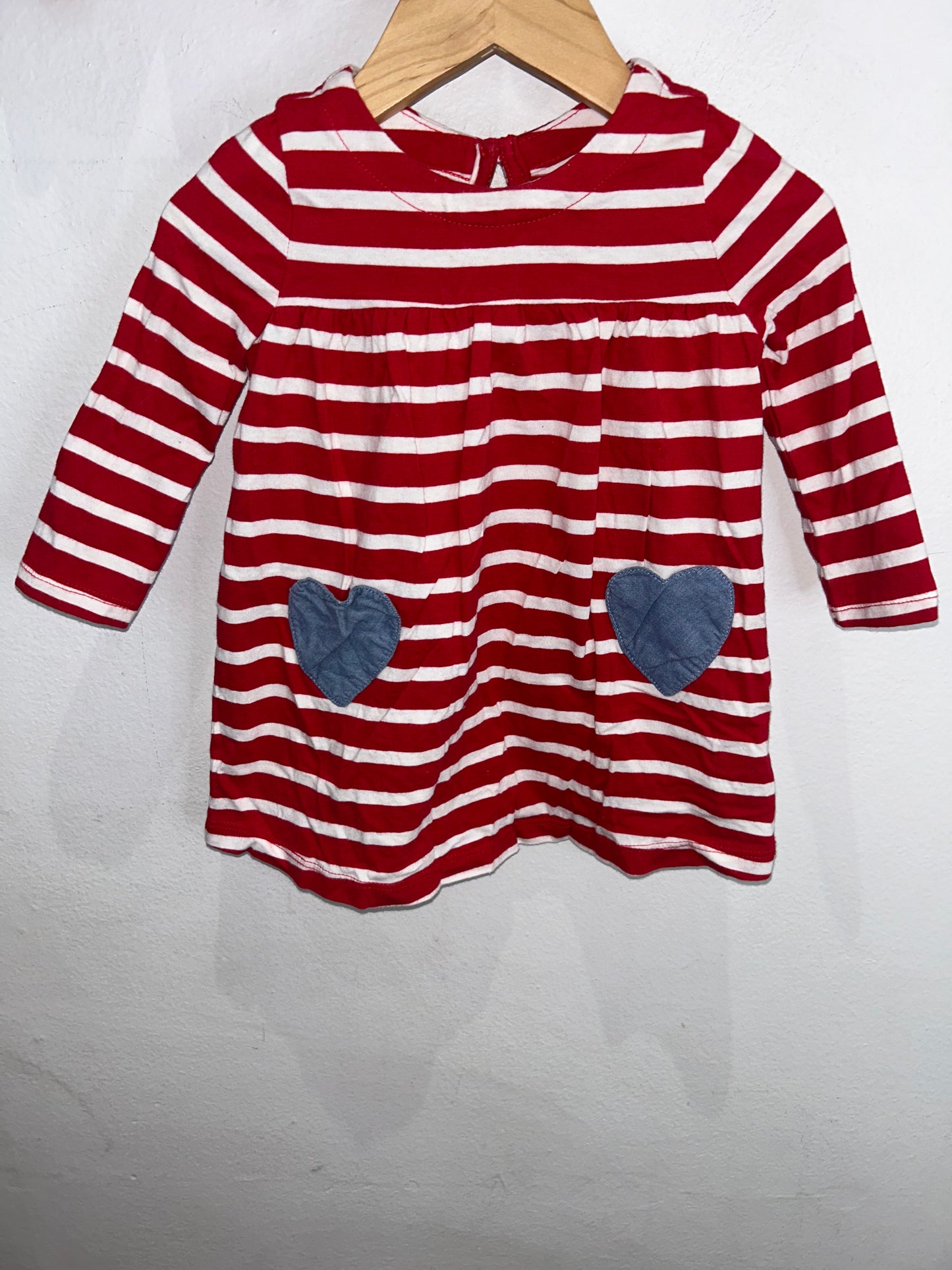 Red stripes square neck dress 6-12m