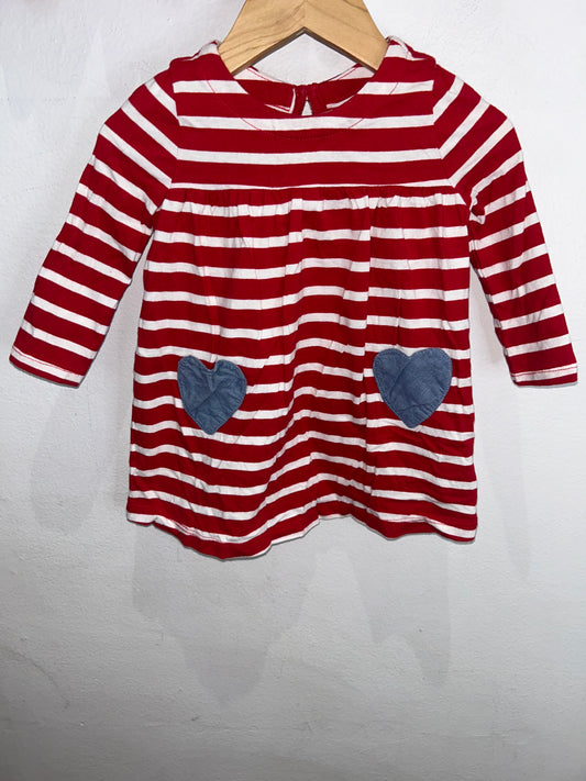 Red stripes square neck dress 6-12m