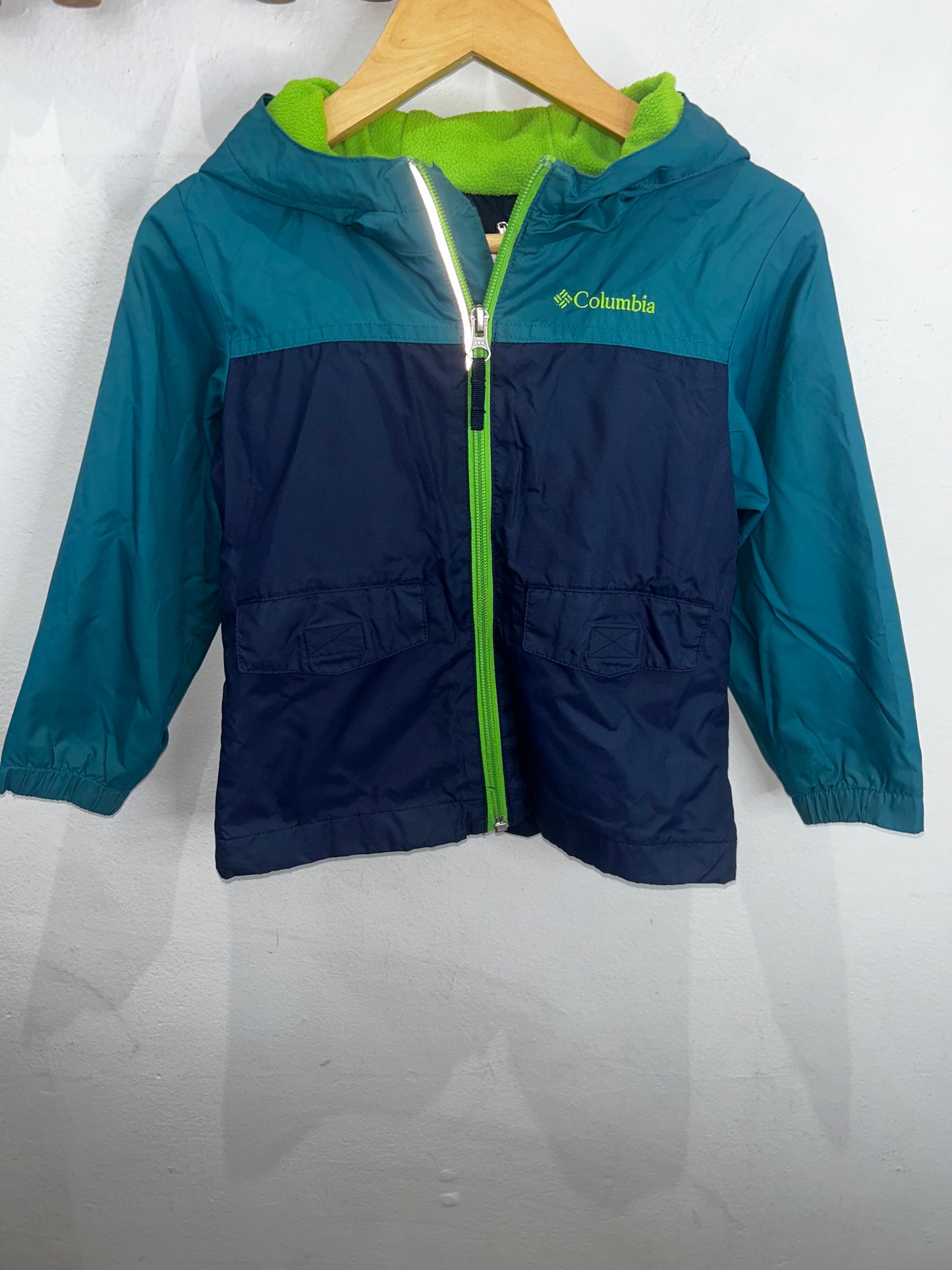 Columbia green fleece lined jacket 4y