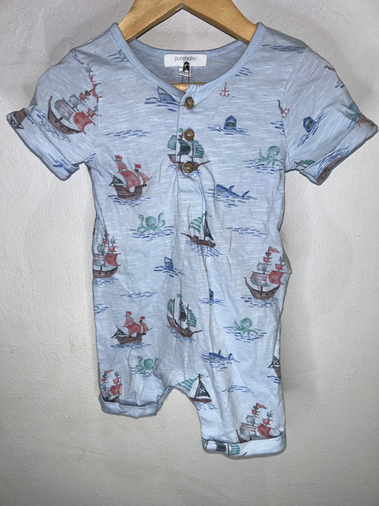 Blue Sailboat Romper 3-6m