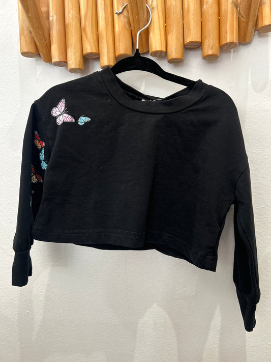 Tee black crop longsleeve butterflies 2y