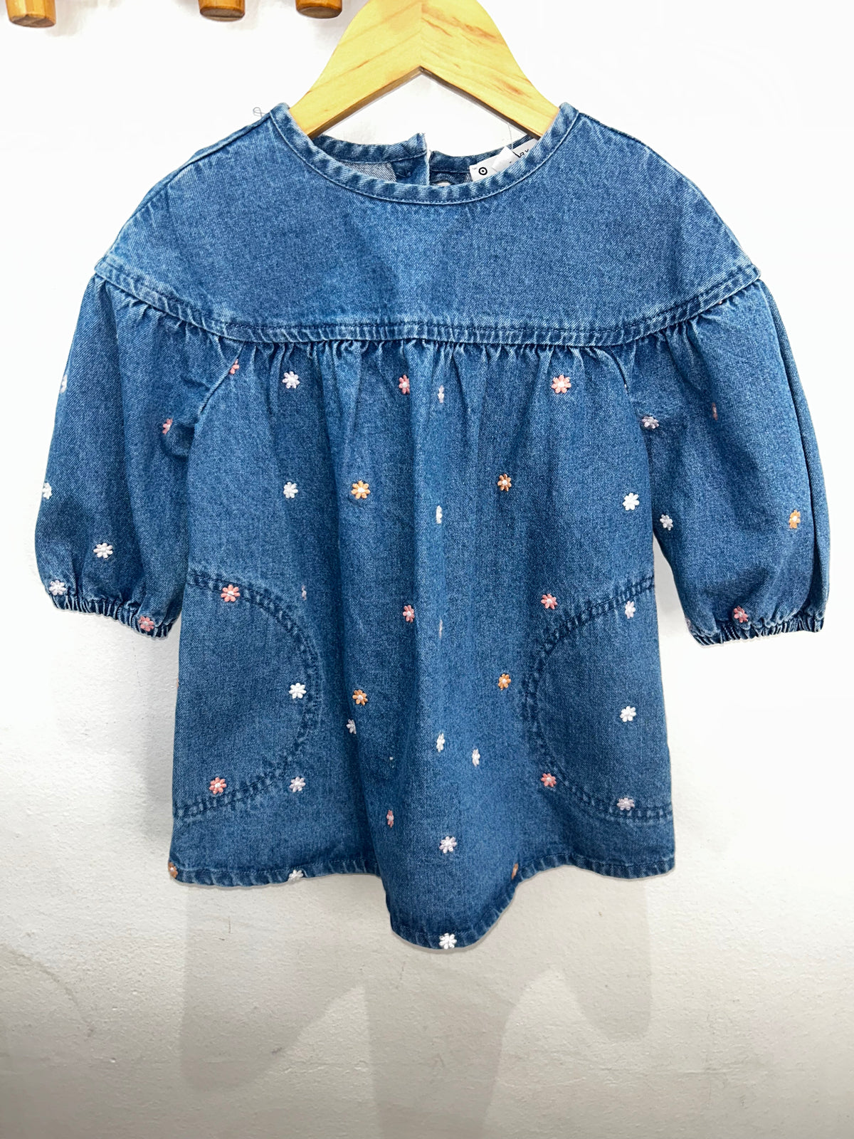 Denim dress with flowers 12-18m