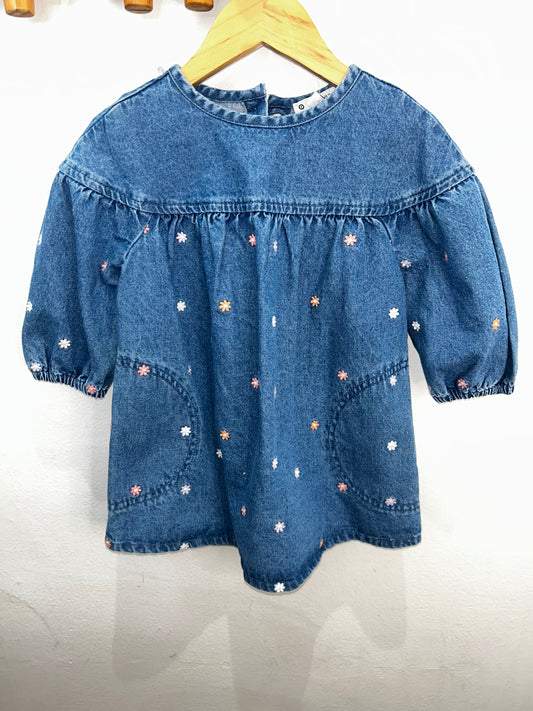 Denim dress with flowers 12-18m