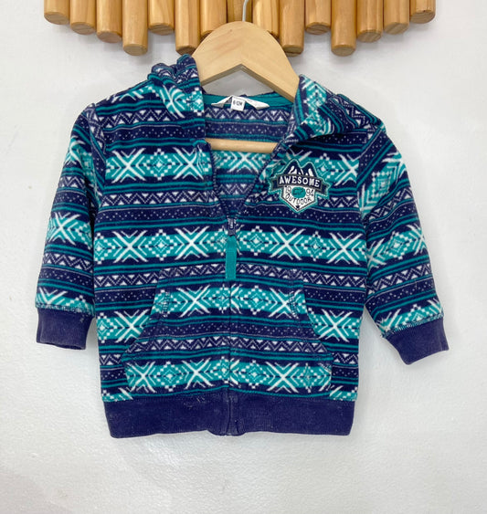 Pattern fleece zip-up 6-12m