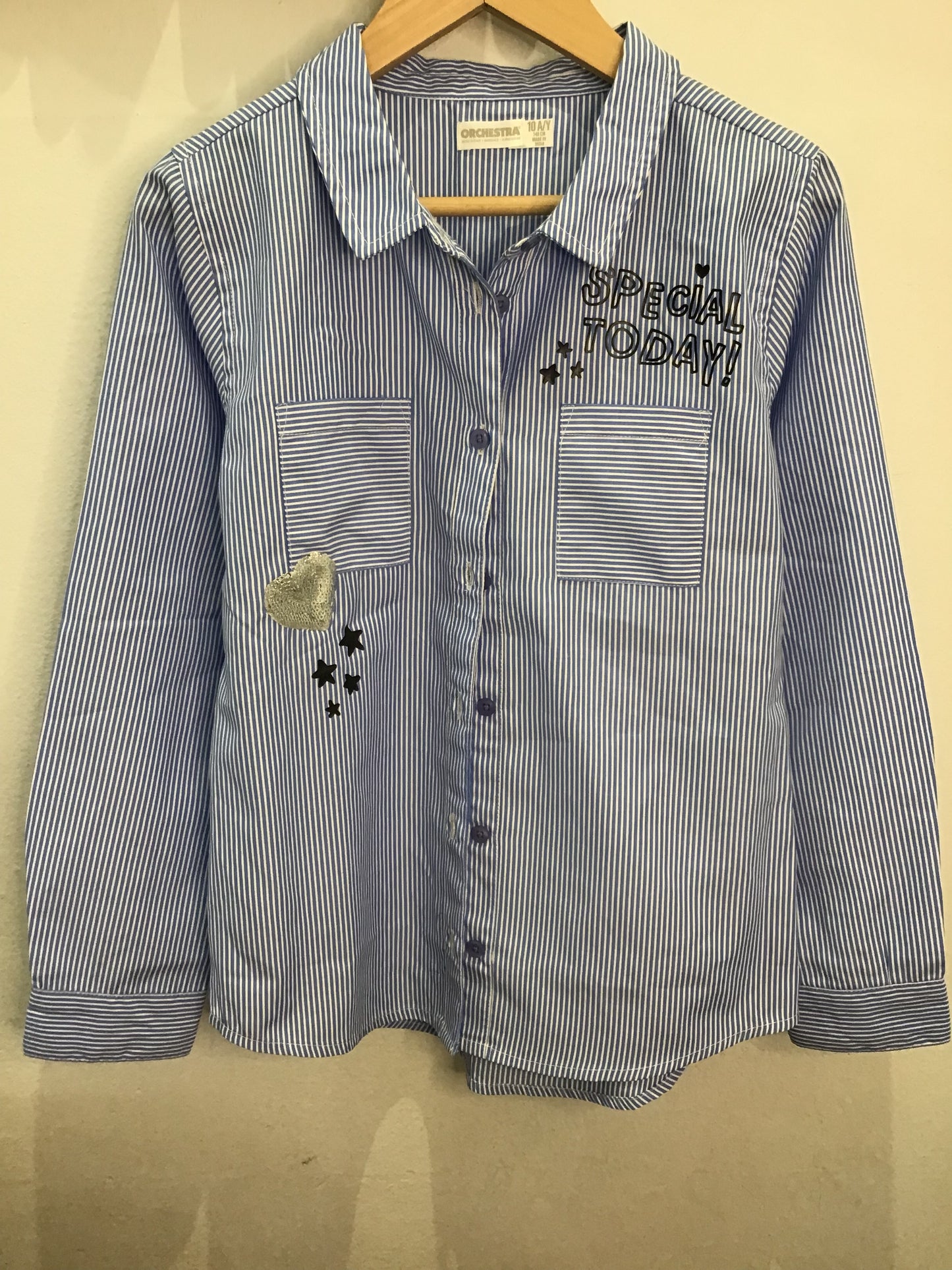 Sparkly blue stripe shirt 10y