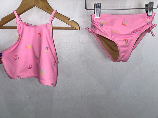 Pink peace sign two-piece swimsuit 5y