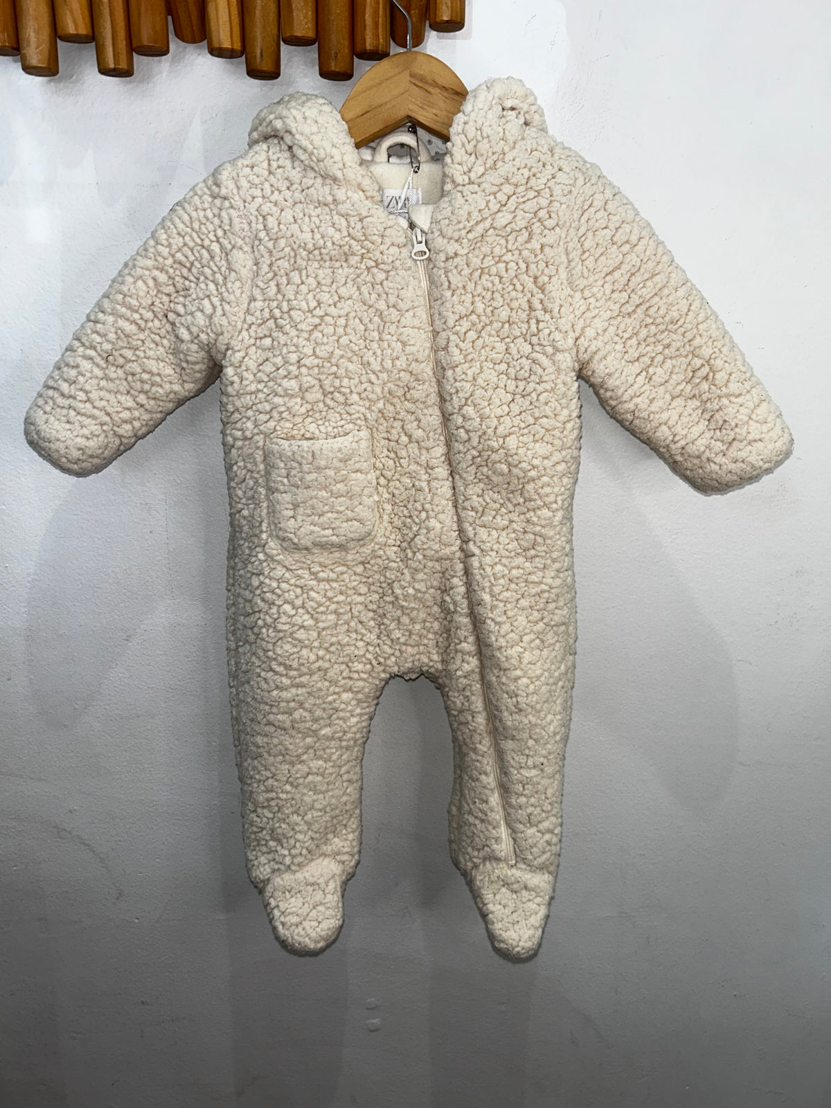 Cream teddy bunting suit 3-6m