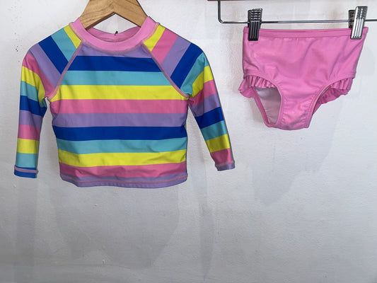 Pink and stripes swim set 6-12m