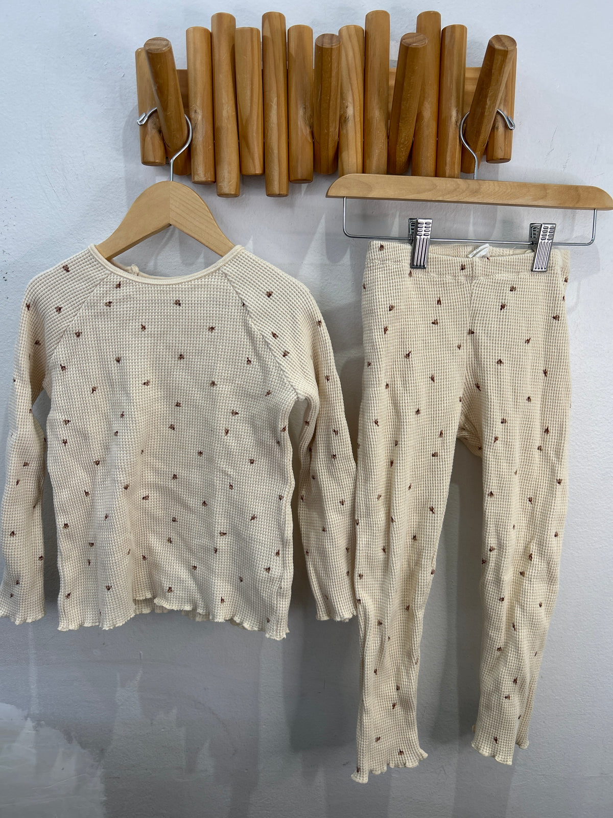 Cream print waffled set 3-4y