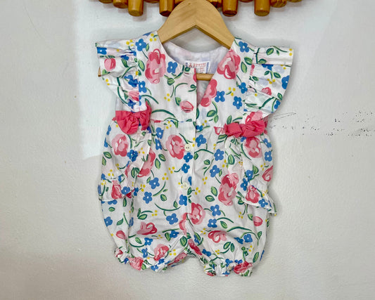 Super frilly shorty bow romper 6m