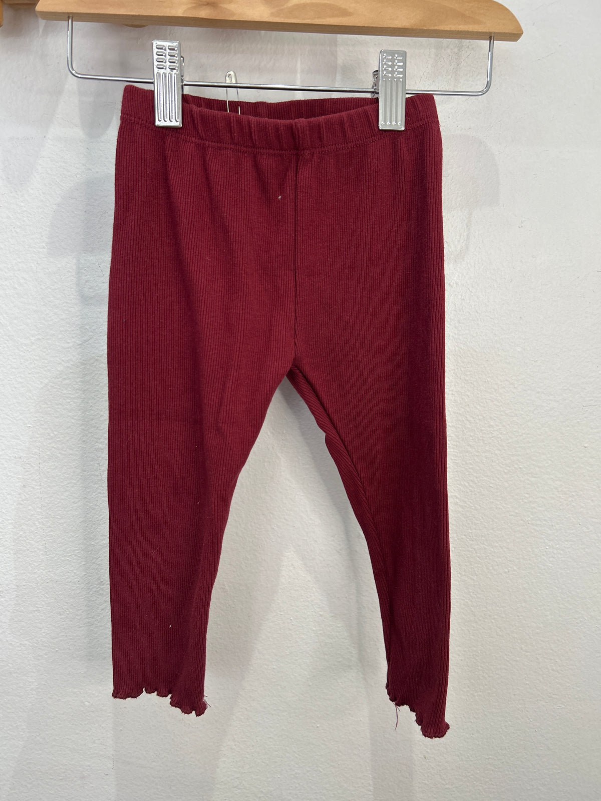 Maroon rib lettuce hem leggings 24m