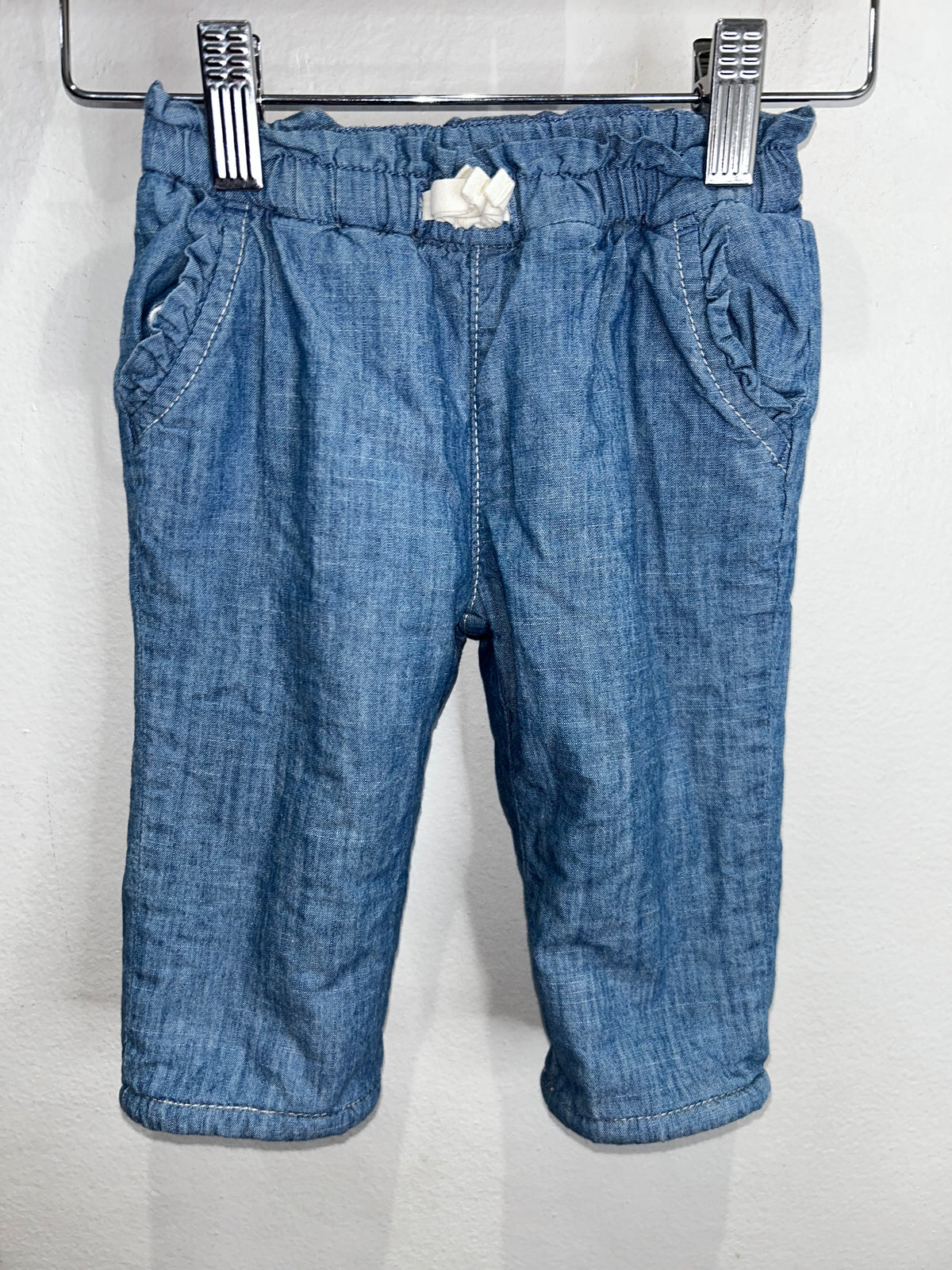 Furry lined chambray pants 6-12m
