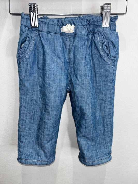 Furry lined chambray pants 6-12m