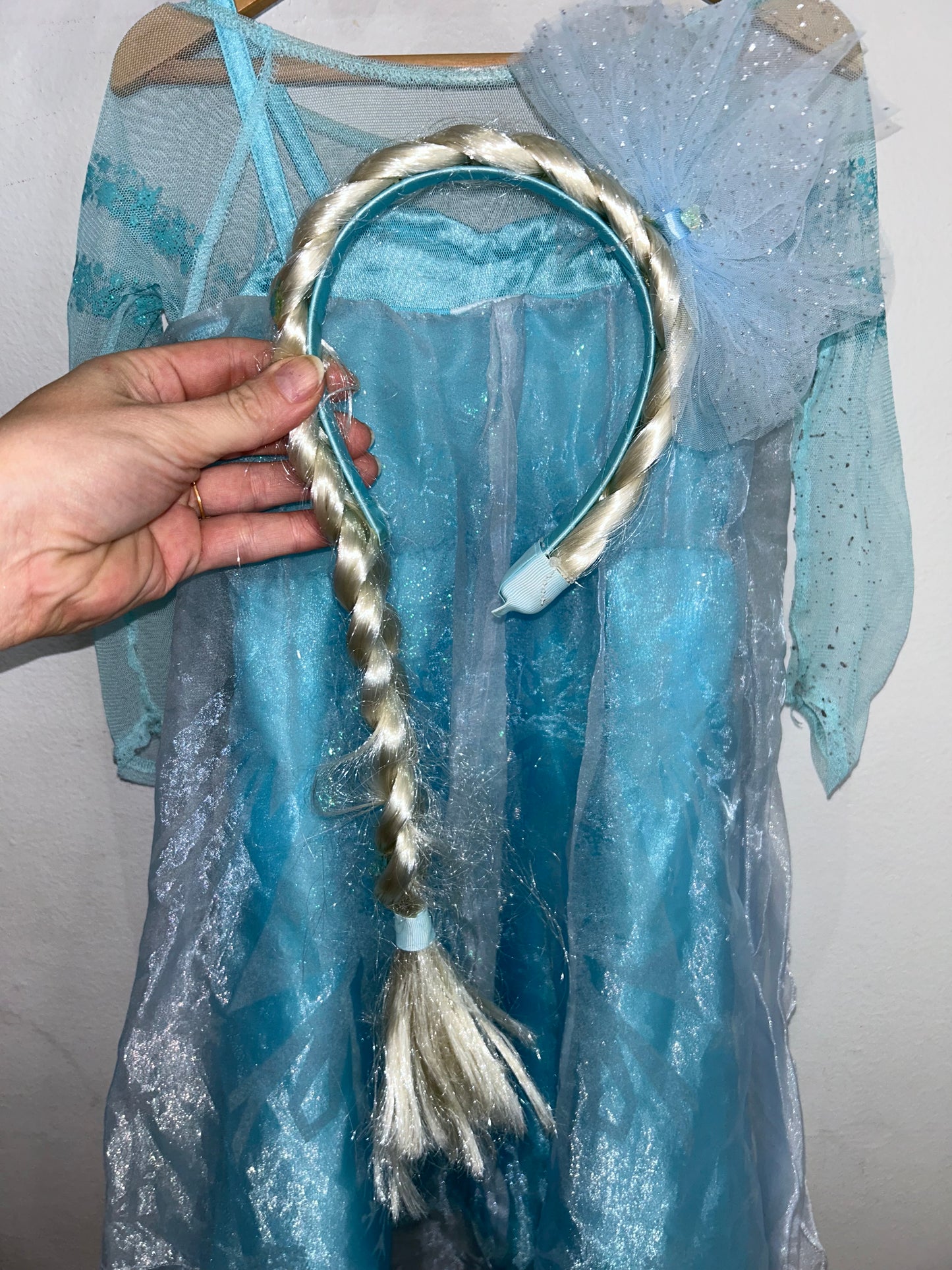 Ice blue Frozen dress with headband braid 4y*