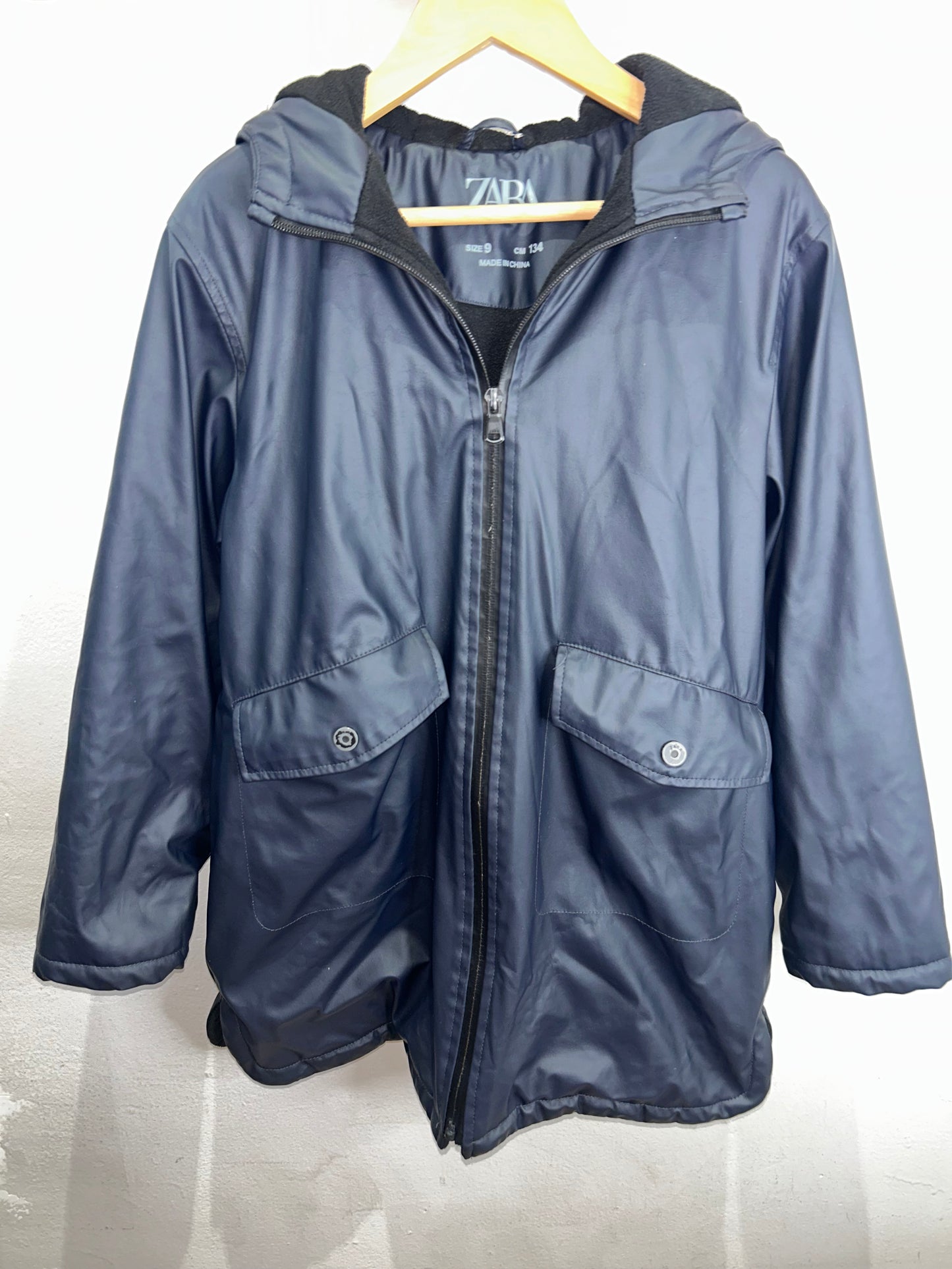 Black fleece lined rain jacket 9y