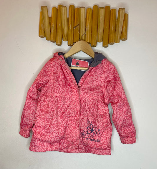 Pink print fleece lined rainjacket 2y