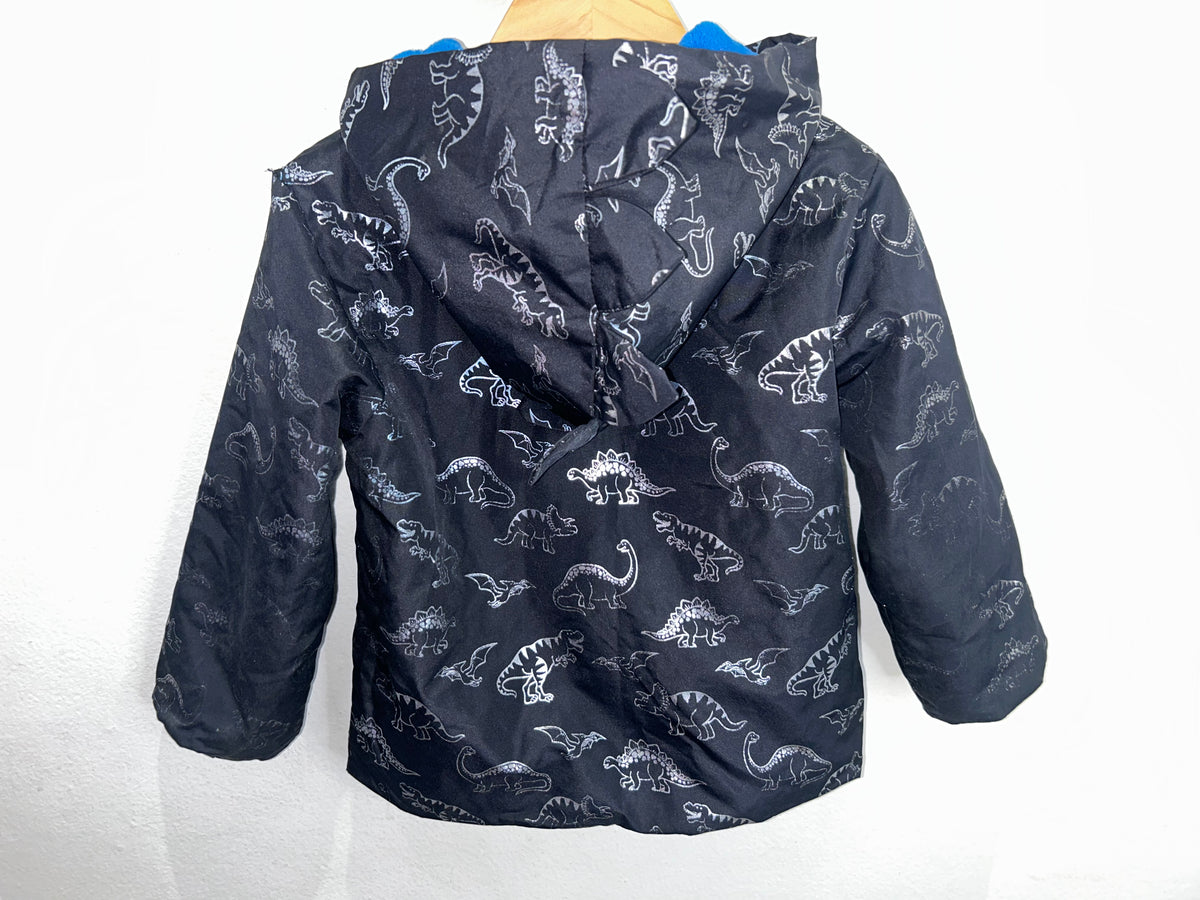 Black dinos fleece lined jacket 3-4y