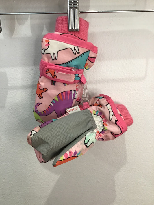 Mittens pink dinos 2-3y