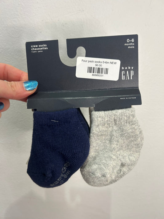 Four pack socks 0-6m NEW