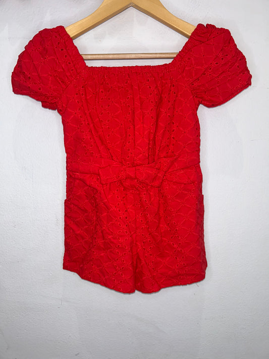 Red eyelet romper 2y