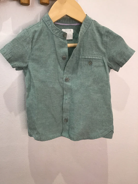 Shirt green round collar 9-12m