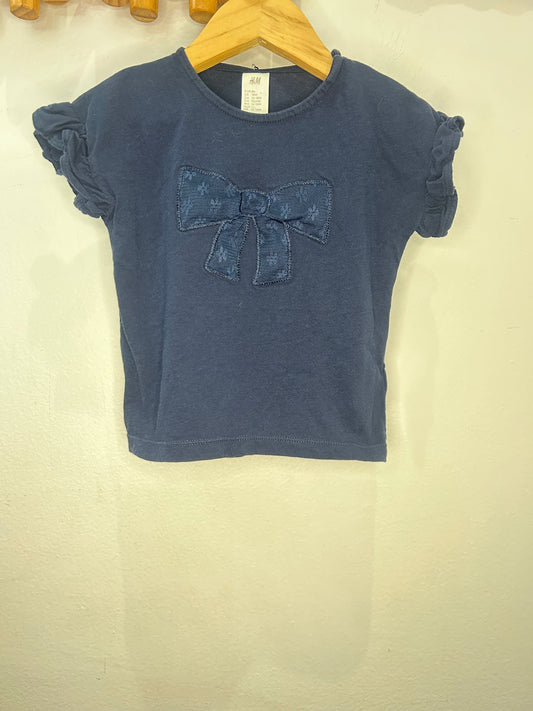 Navy bow tee 12-18m