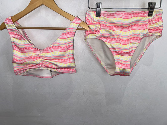 Hurley two piece pink pattern swimsuit 10y