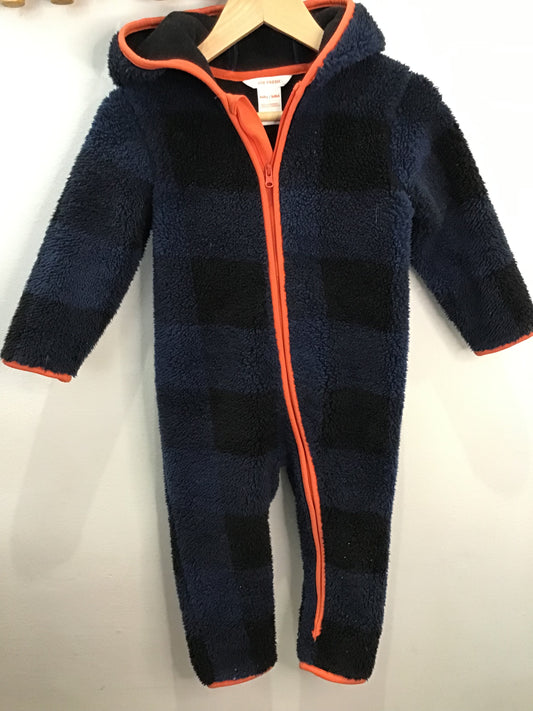 Blue checkered fleece romper 18-24m