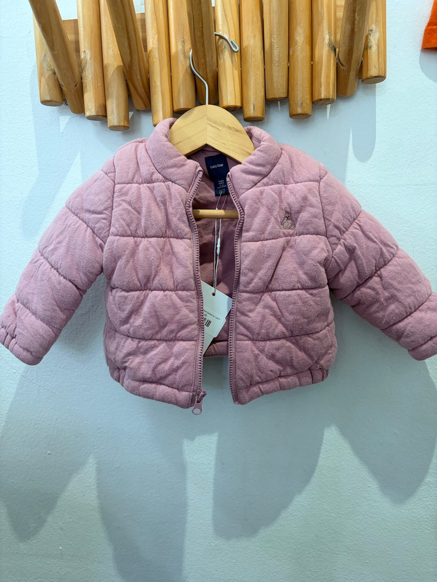 Pink cotton quilted jacket 6-12m*