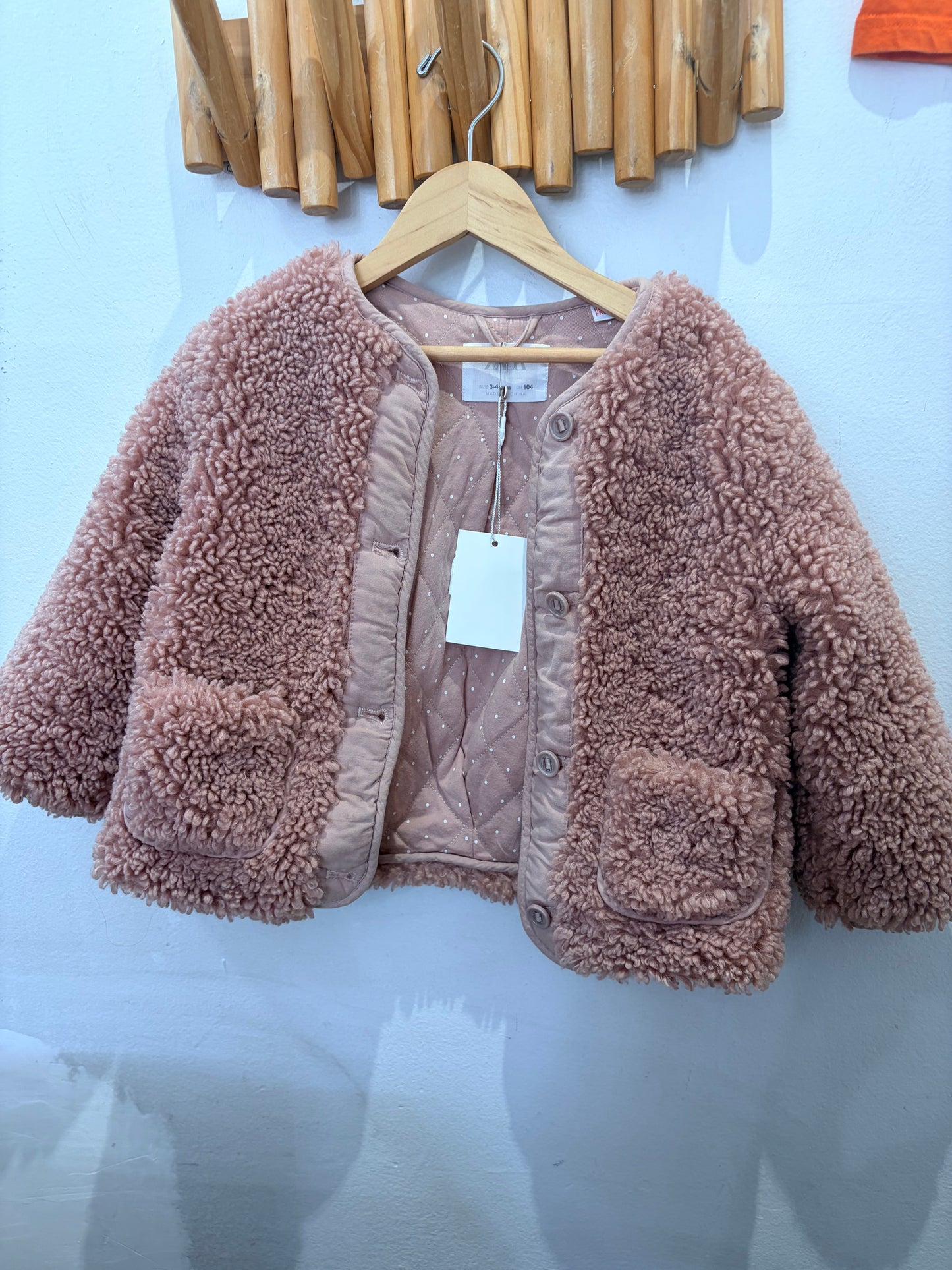 Pink furry chore jacket 3-4y