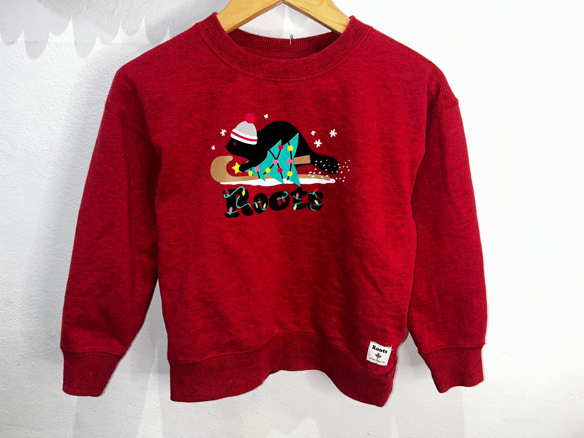 Roots red holiday print pullover 5y