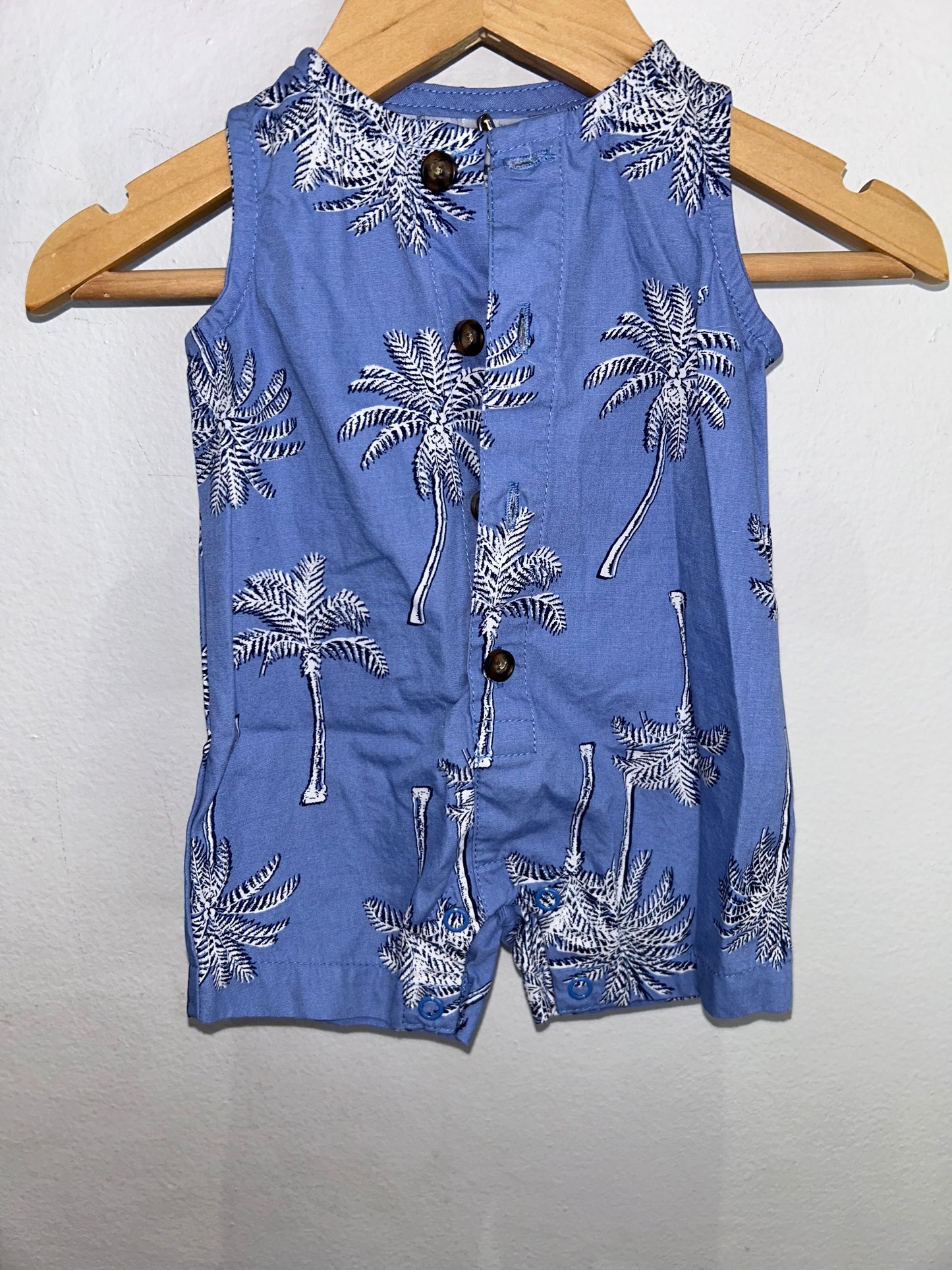 Blue palm tree romper 0-3m