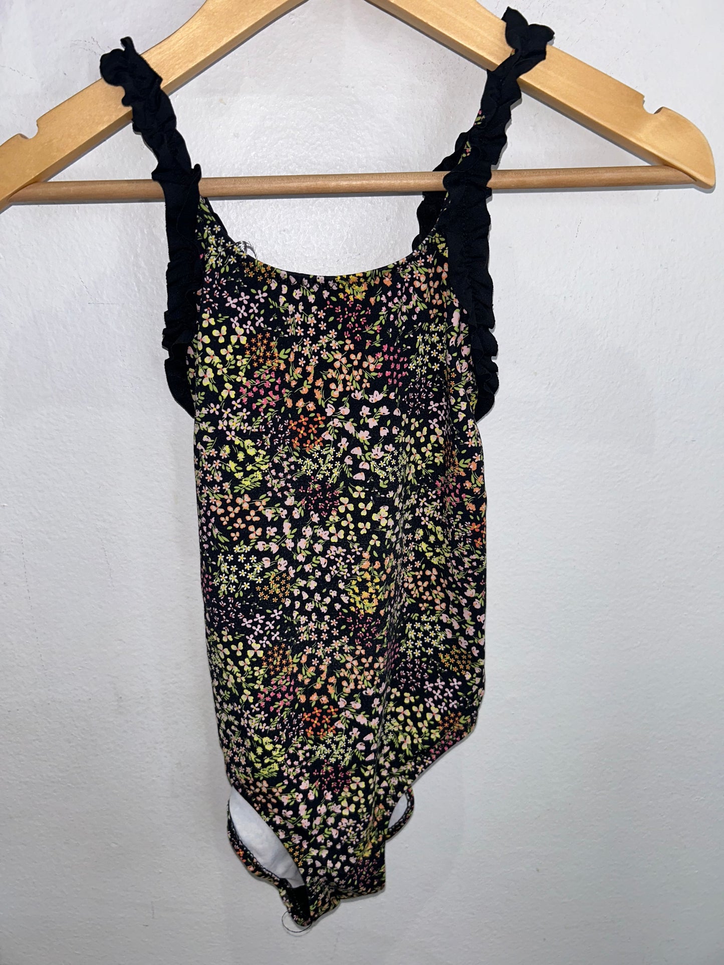 Black floral swimsuit 4-5y**