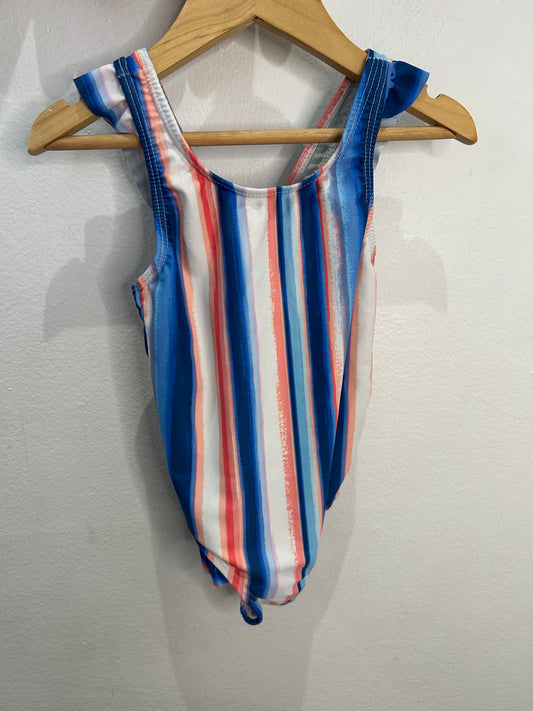 Blue and peach stripes swimsuit 3y