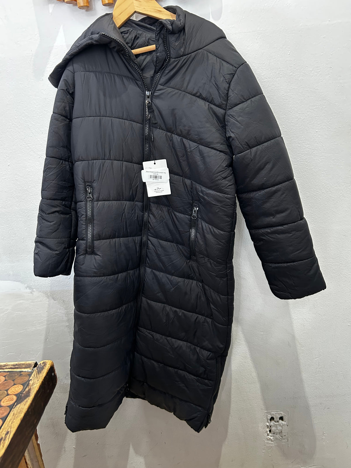 Black longline puffer jacket 7-8y