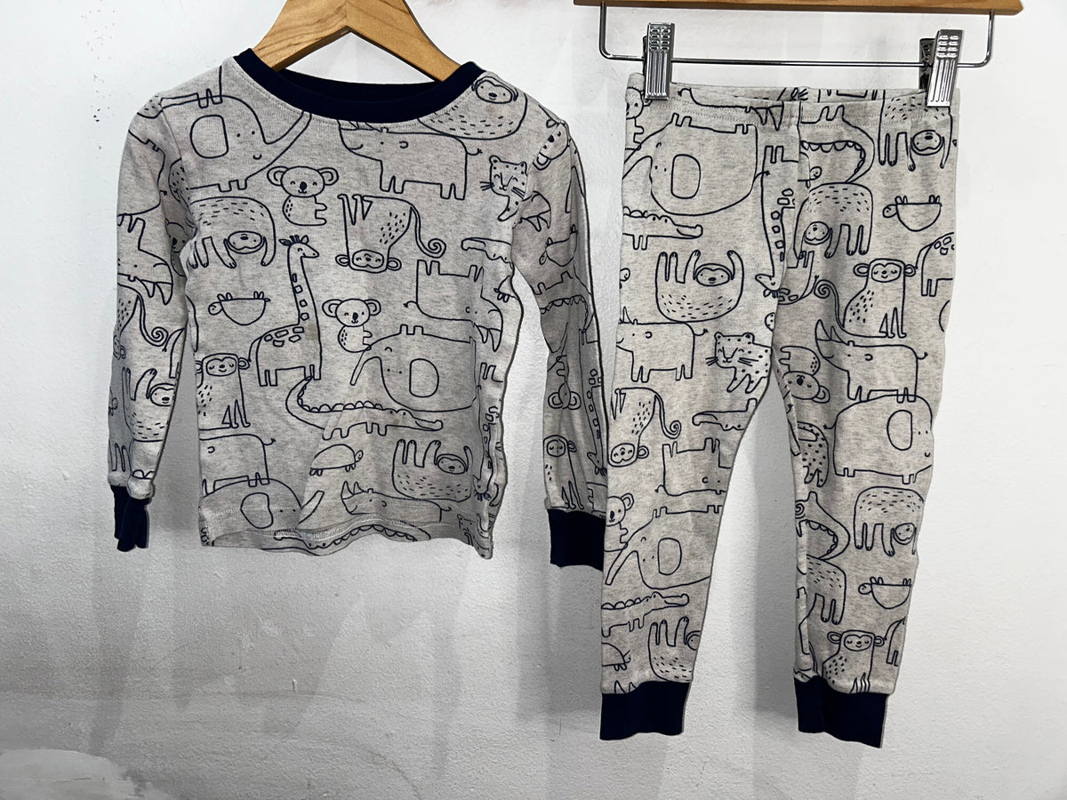 Blue animal drawings pyjamas 3y